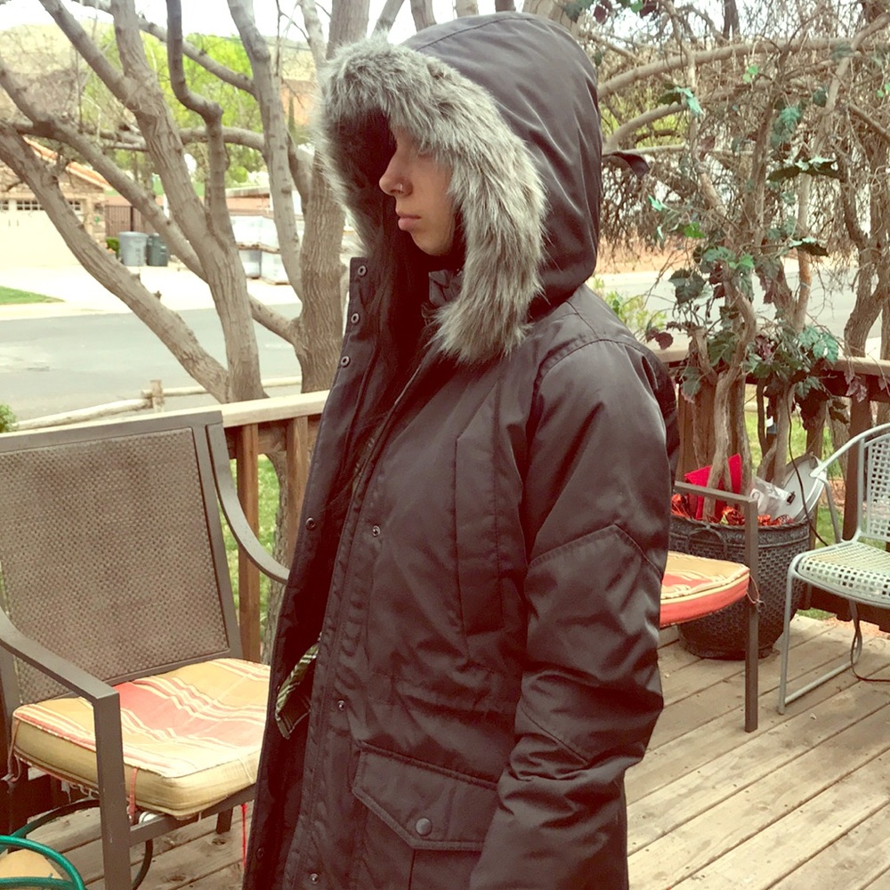 Gray fur hooded long coat